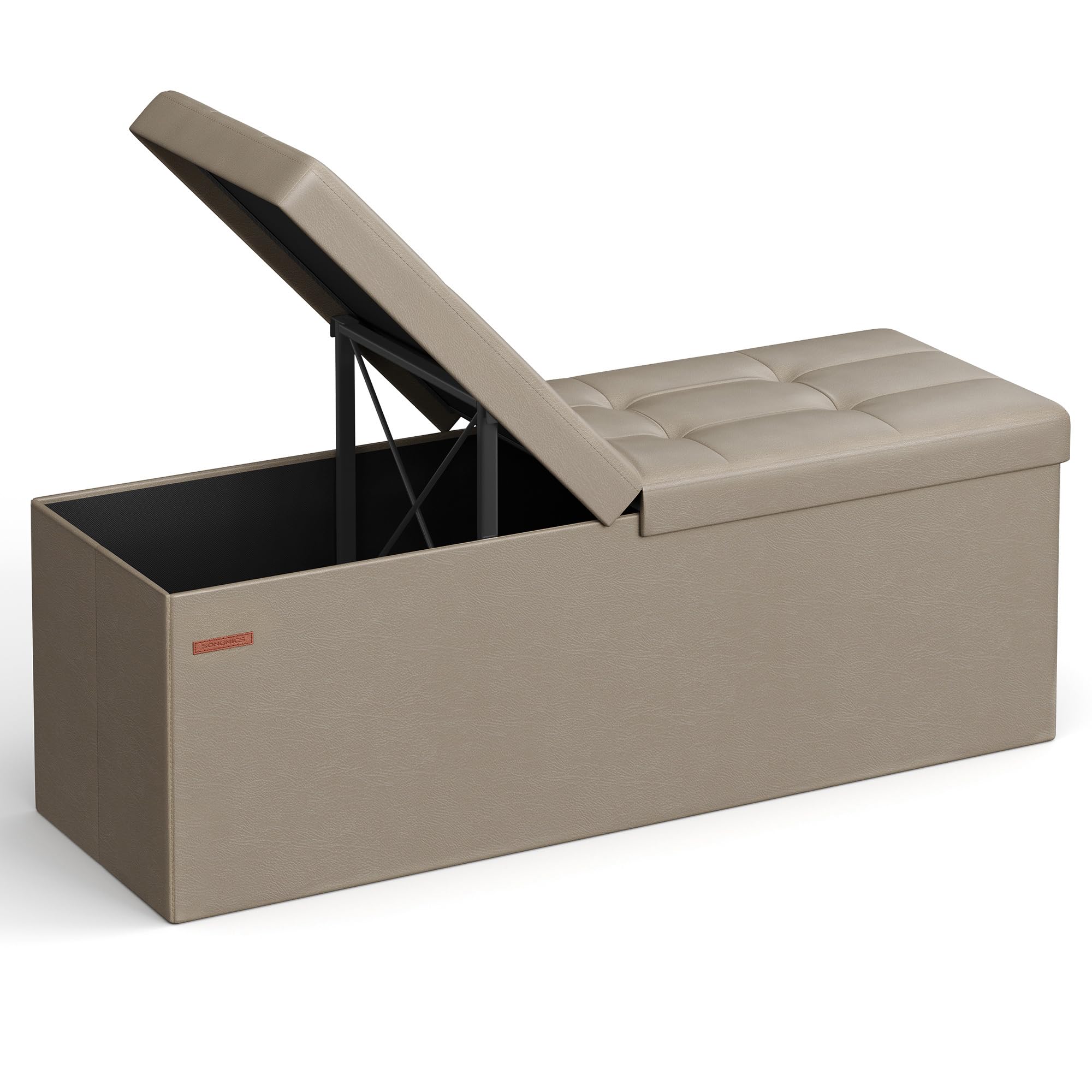 SONGMICS Storage Ottoman, 35 Gal., Storage Chest, Folding Footrest Bench, 660 lb Load Capacity, Synthetic Leather, 15 x 43 x 15 Inches, Light Taupe ULSF075K03