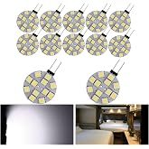 YM E-Bright G4 LED Bulbs, 5050 12SMD Round Side Pin 12V White 12 Pack | Compact round bulbs provide even light for compatible RV, camper, marine, boat, puck, and reading fixtures.