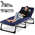 LILYPELLE Portable Folding Camping Cot, Adjustable 4-Position Adults Reclining Folding Chaise with Pillow, Outdoor Portable Folding Lounge Chair Sleeping Cots Bed for Camping, Pool, Beach, Patio