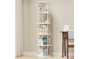 ALLSTAND 5 Tier Rotating Bookshelf, 360 ° Display Stackable Spinning Bookshelf Tower, Corner Bookshelf Tall Floor Standing Sw