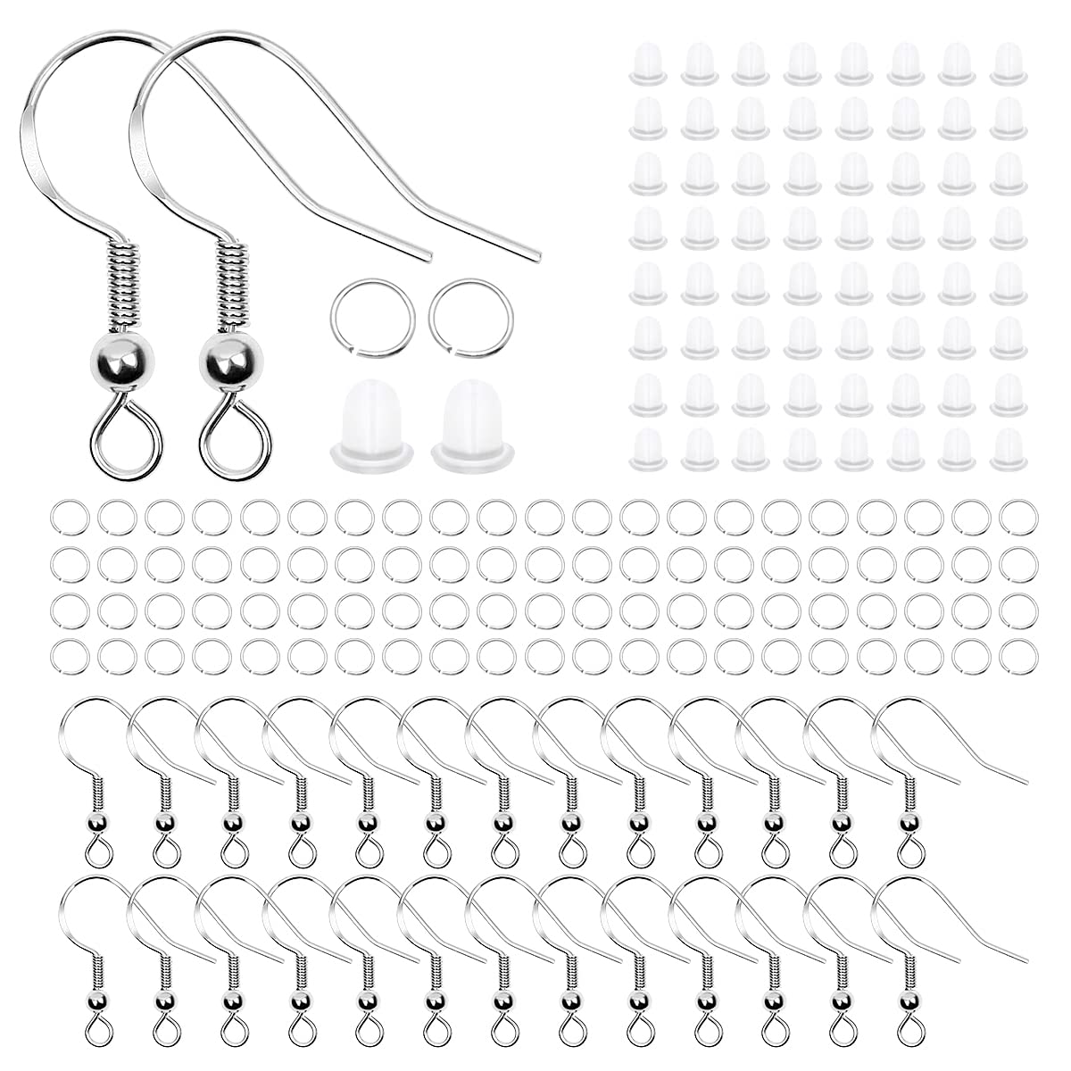 Jagowa 600 Pcs Earrings Making Supplies Kit, 925 Silver Plated Ear Hook, DIY Handmade Earring Materials, Transparent Earring Safety Back, Opening Jump Ring (Gold, Silver)