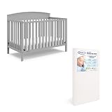 Graco Benton 5 in 1 Convertible Crib (GREENGUARD Gold Certified) with Premium Foam Crib and Toddler Mattress Included - Pebble Gray, Converts from Baby Crib to Toddler Bed, Daybed and Full-Size Bed
