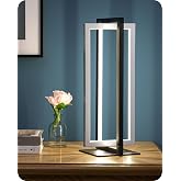 EDISHINE Modern LED Table Lamps, 750LM Dimmable Nightstand Lamp, Silver | 3 Color Temperatures, Angle Adjustable, Dual-Frame Rectangle, Ideal for Living Room, Bedroom