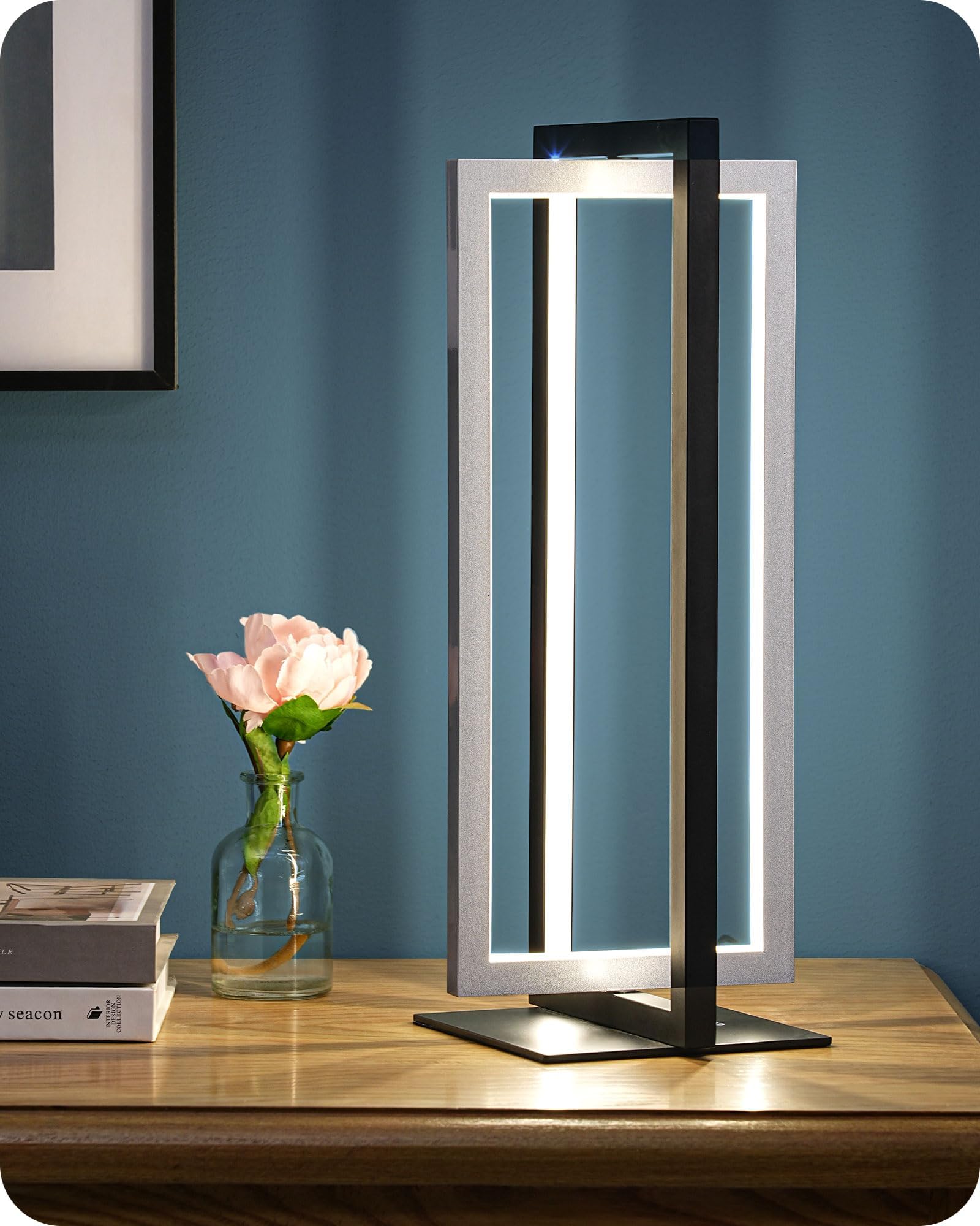 Photo 1 of EDISHINE Modern LED Table Lamp, 750LM Stepless Dimmable Bedside Lamp, 3 Color Temperature, Switch Control Nightstand Lamp for Living Room Bedroom, Dual-Frame Rectangle, Angle Adjustable