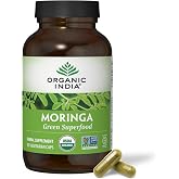 ORGANIC INDIA Moringa Capsules Organic, Moringa Supplement, 180 Capsules | Green Superfood, Leaf, Pure Supergreen, Vegan Greens, Nature's Multivitamin, Vegan, Gluten-Free