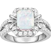 ORO LEONI 925 Sterling Silver Lab Created Opal Emerald Cut Ring. Size 7