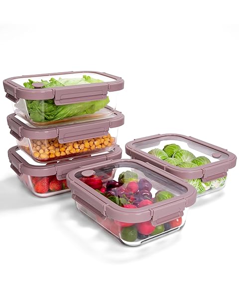 BOROHOUSE 5-PACK BOROSILICATE GLASS CONTAINERS WITH TEMPERED LIDS,...