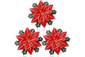 Otoolling 3 Pcs Christmas Decoration Poinsettia Metal Flower Wall Decor 7.7" Poinsettia Floral Metal Wall Art Christmas Hanging Ornament for Bathroom Living Room Porch Garden Yard Indoor Outdoor