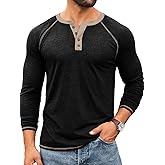 Yousify Mens Henley Shirts Long Sleeve Casual Basic T Shirts Button Vintage Lightweight Cotton Tee Tops
