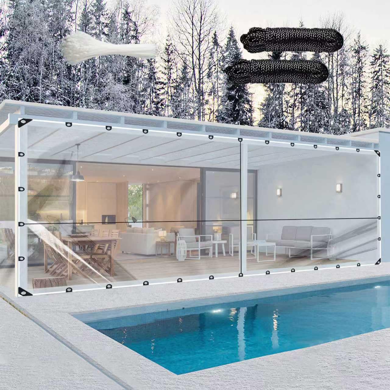 Photo 1 of 8x20ft Clear Tarp with Grommets, Upgraded Edge Heat Fused Tear Resistant Clear Heavy Duty Tarps, Clear Vinyl Tarps for Patio Fencing, Rain, Wind, Cold, Chicken Coops,and More?Windproof Rope+Zip Tie?