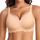 Angelhood Seamless Jelly Bras for Women Wireless Push Up T-Shirt Bra Pack | Full Coverage, V Neck, No Underwire, Everyday Comfort, Convertible Bralettes, Supportive, Back Smoothing, Scalloped Brassiere