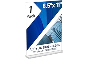 COMKRIVY Acrylic Sign Holder 8.5 x 11 Inch 1-Pack Vertical T Shape Display Stand Double-Sided Desktop Clear Sign Holders Paper Holder Table Menu Holders Plastic Sign Stand for Home, Office, Restaurants, Store
