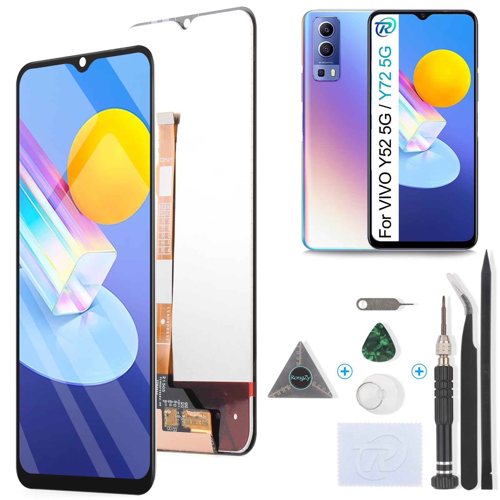 RongZy Display for VIVO Y52/Y72 5G V2053 V2041 LCD Screen Replacement Digitizer Touch Screen Assembled Replacement with Tools (Black)