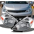 AKKON - For 2007-2012 Nissan Versa Amber Chrome Bezel OE Replacement Headlights Driver/Passenger Head Lamps Pair