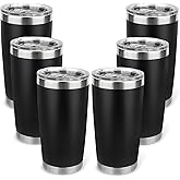 Zynkify 20oz Stainless Steel Tumbler Bulk with Lid, Travel Mug - Double Wall Vacuum Powder Coated Cup - Black, 6 Pack