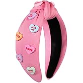 boderier Valentines Day Headbands for Women Pink Candy Heart Headband XOXO Love BE MINE Heart Knotted Headband Valentines Day Gifts for Her Candy -Light Pink