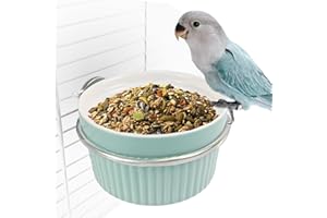 WQY GROCERYSHOP Bird Feeding Cups Parrot Food Cage Bowl Clamp Holder Coop Cup, Ceramic Bird Cage Water Bowl, Pet Feeder Cage for Parakeet African Greys Conure Cockatiels Lovebird Budgie-Blue