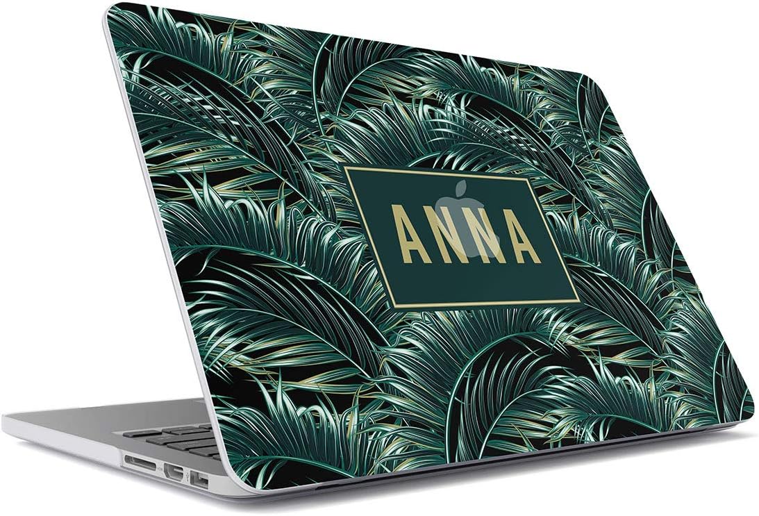 Personalized Slim Plastic Hard Case Cover Compatible With, Macbook Air 13 Inch Model: A1466, A1369 Custom Name Surname Letter Text Initial Customized Tropical Palm Leaf Exotic Palm Tree Leaves