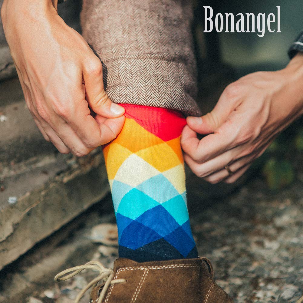 Bonangel Men\'s Fun Dress Socks - 10 Pairs Colorful Funny Novelty Crazy Crew Socks Packs with Cute Argyle Pattern (10 pairs-Mix 6)