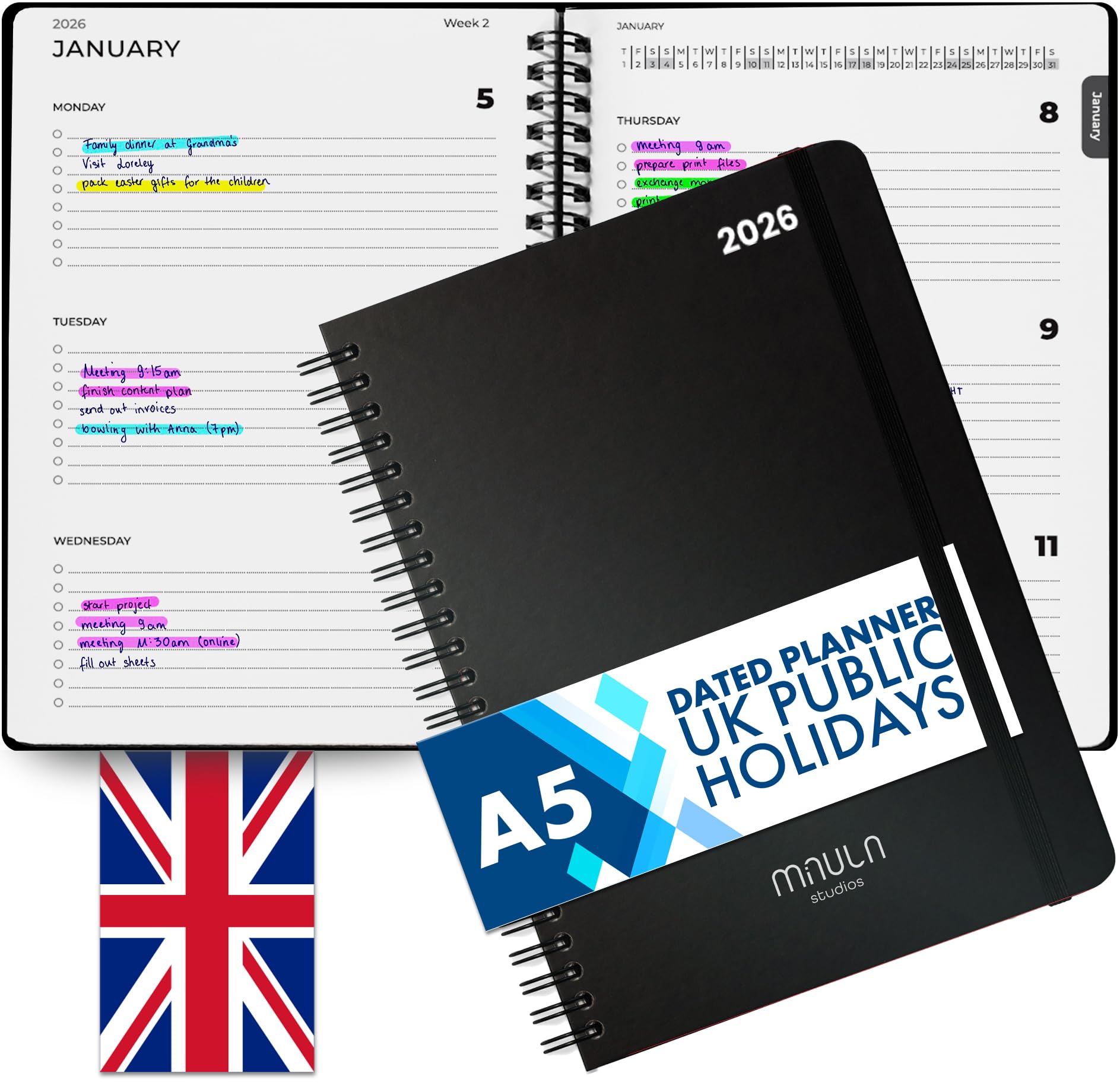 2026 Diary Week to View – A5 Dated Planner - Minimalist Weekly & Daily ...