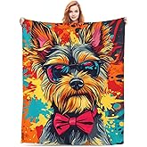 Cute Yorkshire Terrier Blanket Gifts for Women Girls Dog Lovers, Yorkie Themed Throw Blankets, Soft Cozy Lightweight Plush Throws for Living Room Sofa Couch Home Decor 50x60in