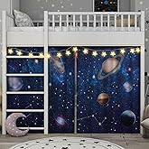 Frienda Galaxy Loft Bed Tent Curtain 75 X 36 X 41.5 in with String Light | Galaxy Space Blackout Curtains for Twin Bunk, Starry Decoration for Dorm Bedroom Privacy, Loft Tent Accessories with Lights