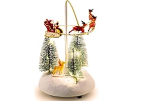 innodept12 Christmas Snow Village Animated Flaming Sleigh Accessory Figurine, Lights Musical Christmas Santa Sleigh Vacation Decorations, Multicolor