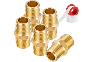DK177 1/8" X 1/8" Brass Nipple Pipe Fittings Equal Adapter Union NPT Male Threaded Hex Straight Connector Couplings Hose Extender, Pack of 5
