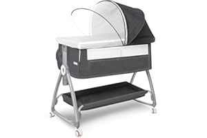 Bassinets Bedside Sleeper for Baby - 3 in 1 Bedside Bassinet with 4 Auto-Lock& 6 Height Adjustable, Portable Bedside Crib for
