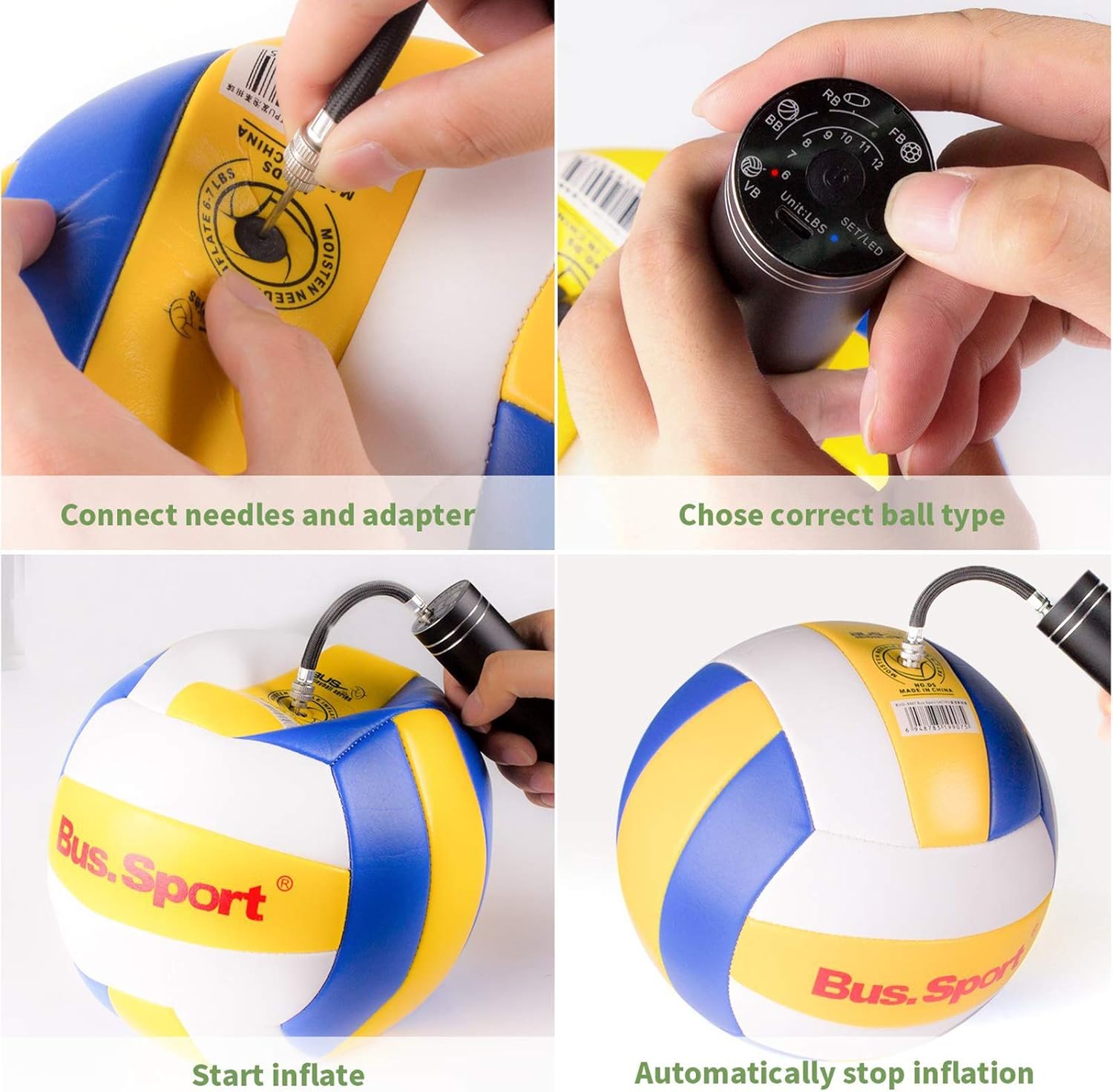 Automatic Electric Fast Ball Pump with Needle and Nozzle - Air Pump for Inflatables, Athletic Basketball, Soccer, Volleyball, Football, Sport Ball and Swimming Ring - Faster Inflation : Sports & Outdoors
