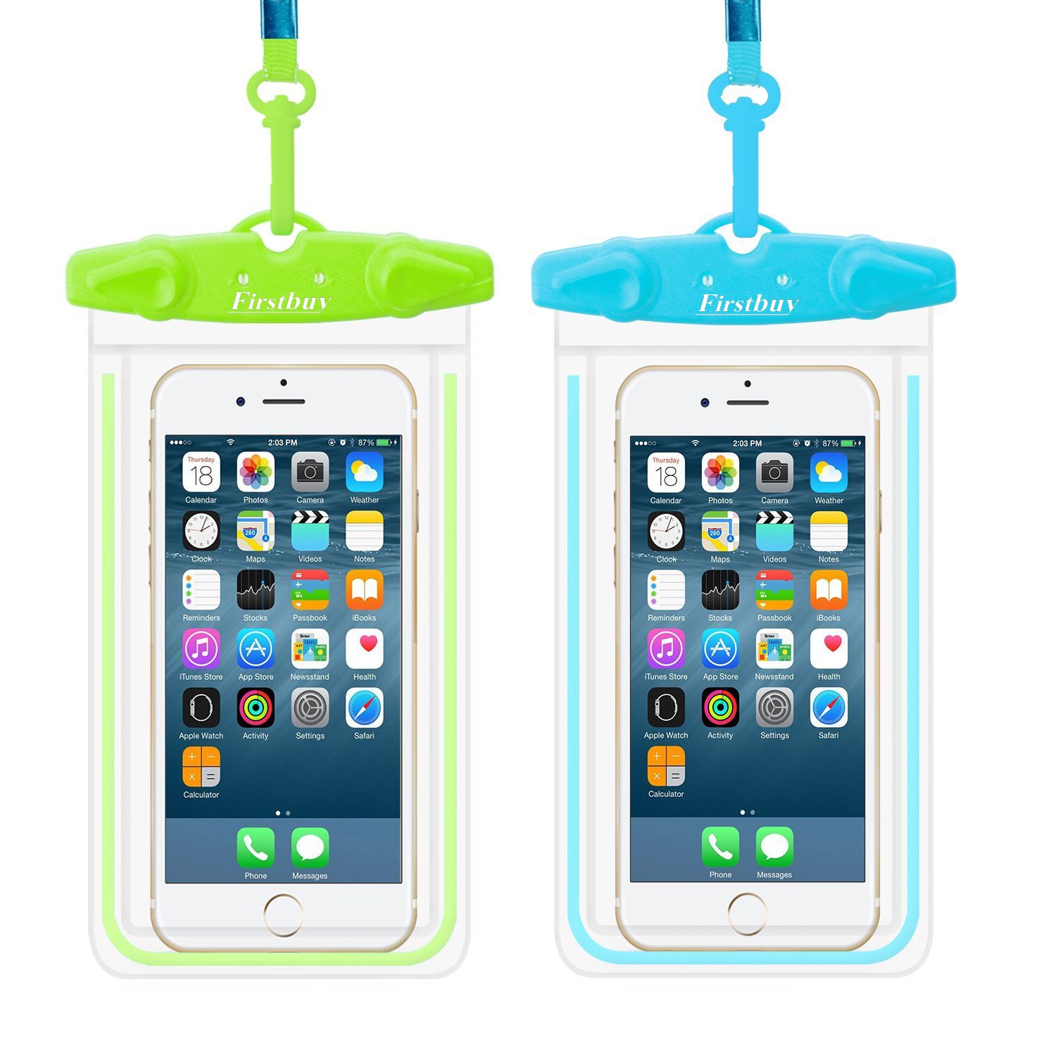 Waterproof Case, Firstbuy 2 Pack Waterproof Pouch Dry Bag Outdoor Activities Sport Case With Armband Neck Strap Luminous Ornament Perfect For Swimming Protect Iphone 7 7Plus 6s 6splus Etc.