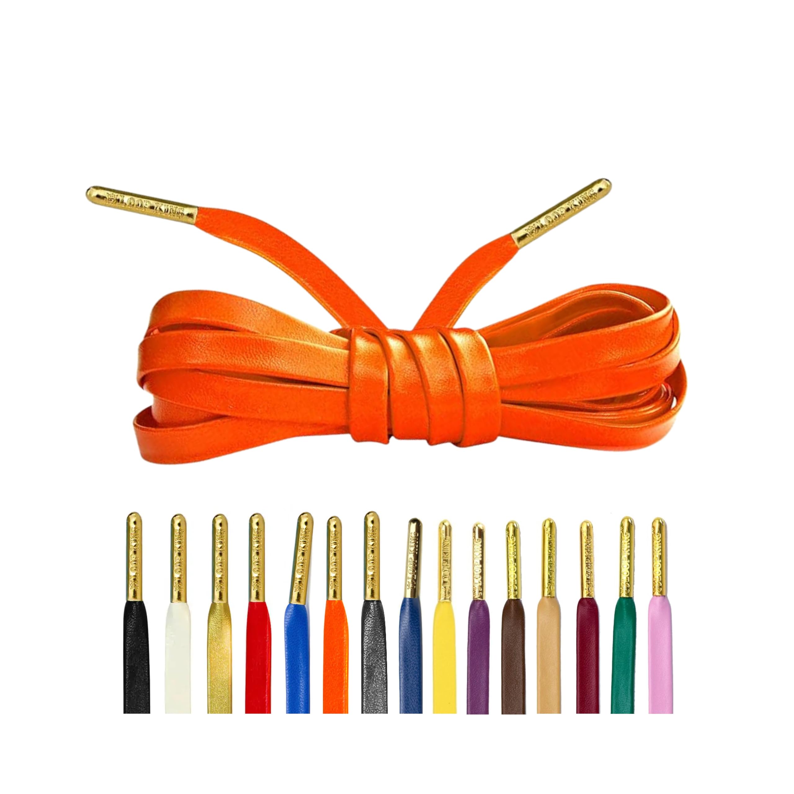 Loop King Laces - Premium Orange Flat Leather Shoe