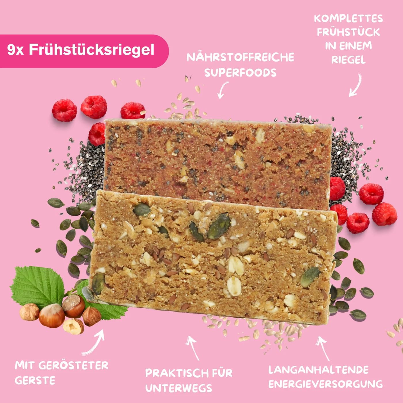 TZAMPAS Müsliriegel BIO 9x70g · Frühstücksriegel Clean Eating · Superfood Riegel · Sportlernahrung & Notfallnahrung · Try-Me Probierset 2