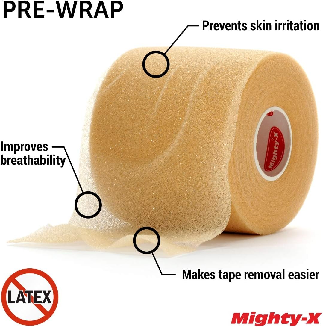 Mighty-X White Athletic Tape + PreWrap - 4 Pack - Easy to Tear with No Sticky Residue - Used as: Ankle Tape, Climbing Tape, Boxing Tape - Sports Tape Athletic - 1.5in x 45ft: Sports & Outdoors