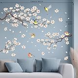 DECOWALL White Cherry Blossom Branch Wall Sticker Flower Birds Decal Bedroom view 5