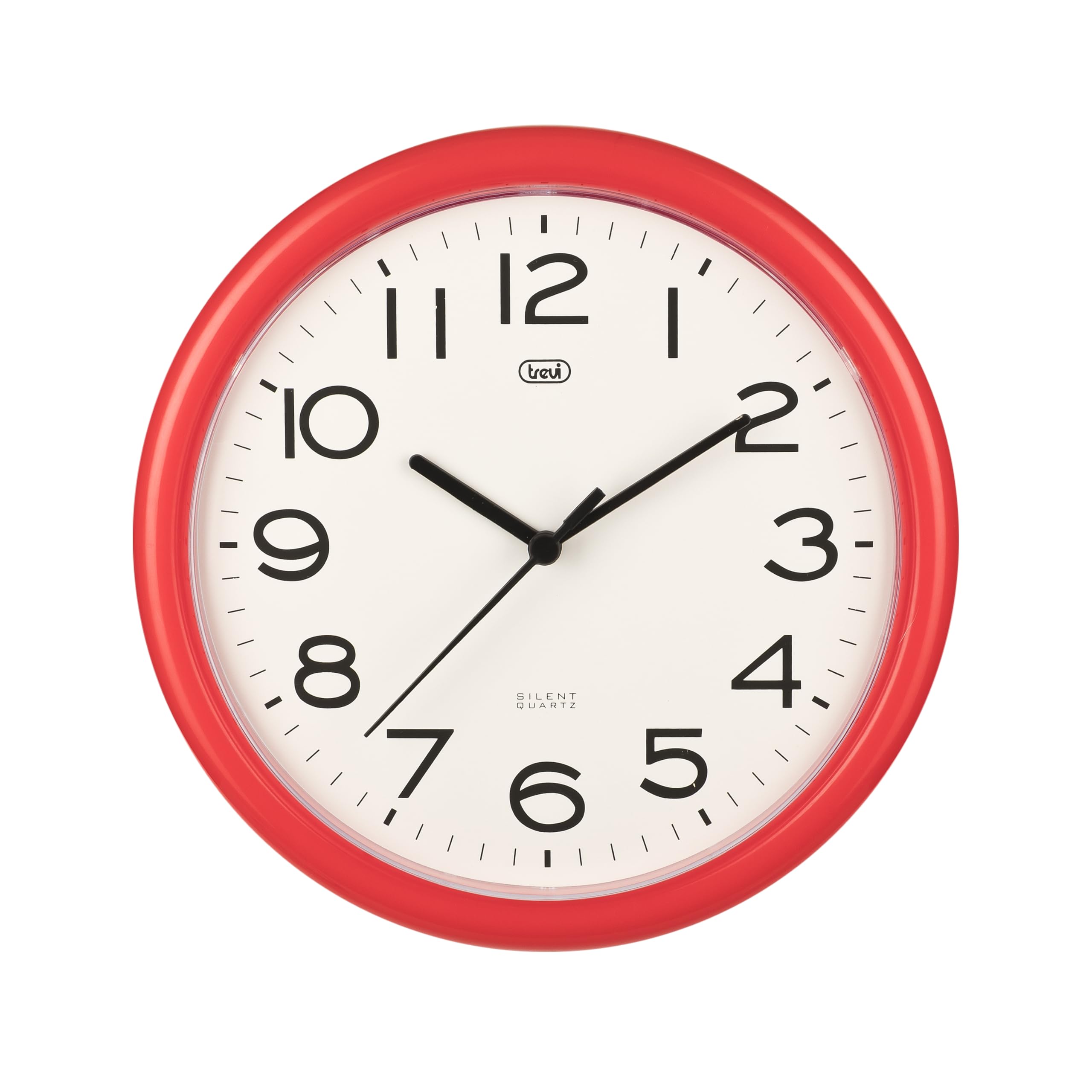 Trevi OM3301 - Completely silent 25.5cm diameter quartz round wall clock with sweep movement - Red