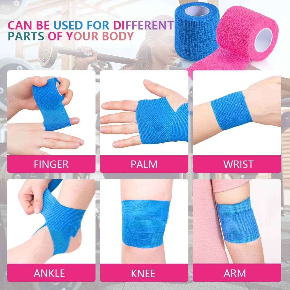 15 Pack 2 Inch x 5 Yards Self Adhesive Bandage Breathable Cohesive Bandage Wrap Rolls Elastic Self-Adherent Tape for Stretch Athletic, Sports, Wrist, Ankle