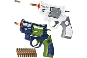 COOLFOX 2 Pack Toy Guns for Nerf Gun Dart - Mini Revolver Pistol Blaster Realistic Toy Gun with 30 Soft Plastic Bullet for Boy Ages 6 7 8 9 Years Old Indoor Outdoor Present for Adult Kid Holiday Birthday