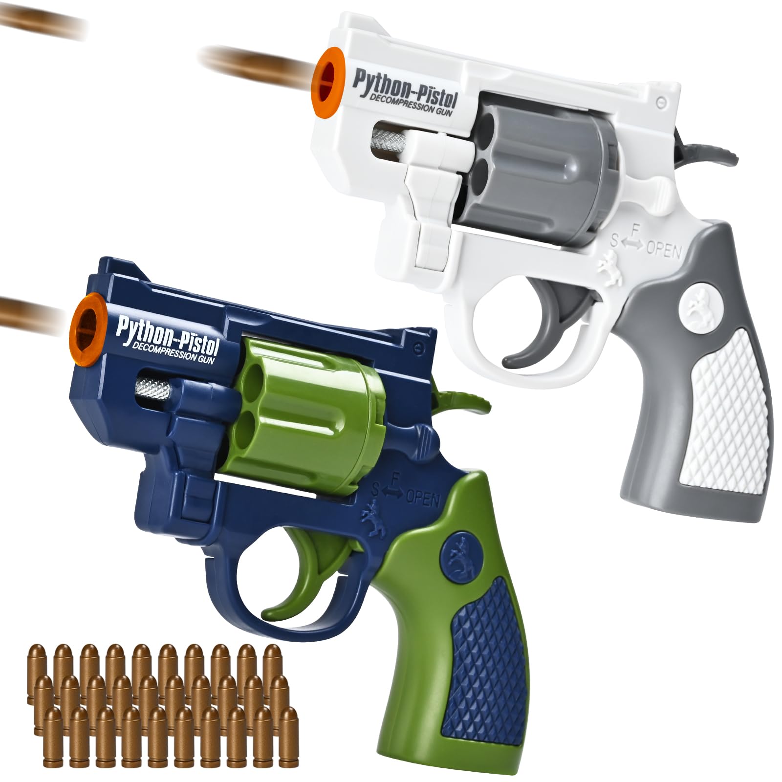 Photo 1 of 2 Pack Toy Guns for Nerf Revolver Gun - Mini Realistic Revolver Pistol Toy Blaster Gun with 30 Soft Plastic Bullet for Boy Ages 6 7 8 9 Year Old Indoor Outdoor Present for Adult Kid Holiday Birthday