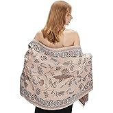 zero season Pashmina Shawl Wrap for Women Printed Scarf for Evening Dress, Wedding, Bridesmaid Gift, Formal Event, Blanket Poncho Cape Flowers Birds Paisley Pattern