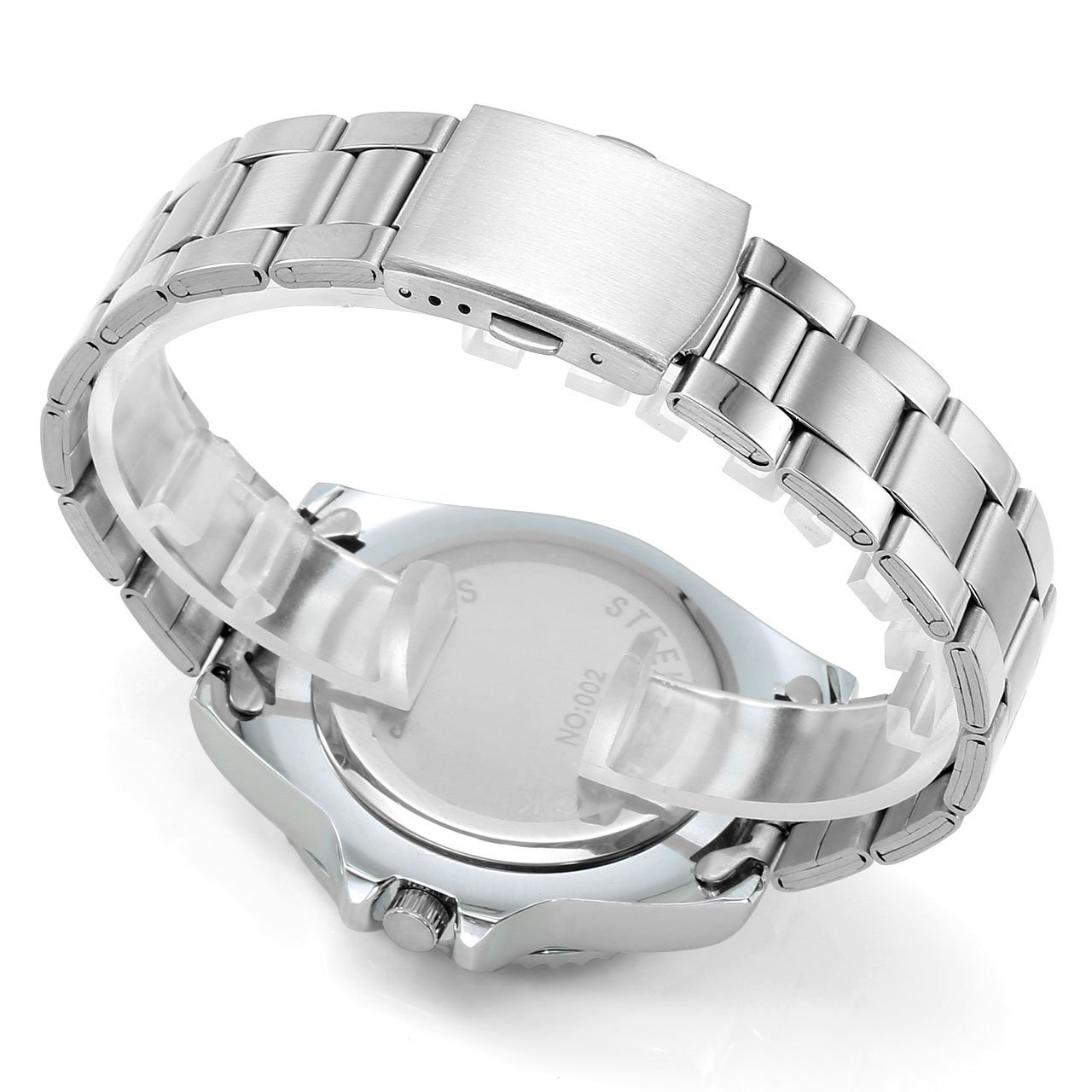 Top Plaza Men\'s Fashion Casual Full Steel Sports Watch 30M Waterproof Arabic Numerals Classic Business Second Hand Calendar Analog Quartz Wrist Watch(Black Dial Silver Band)