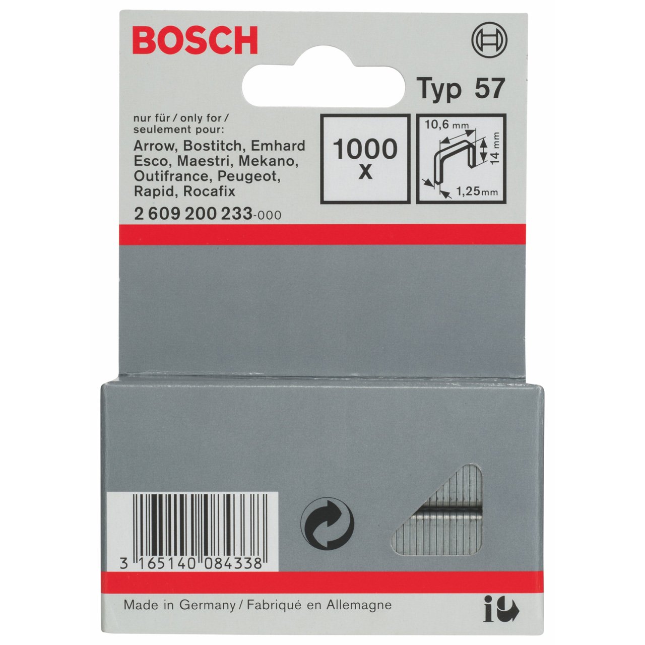 Bosch Accessories 2609200239 fine Wire Staple Type 59 Gray