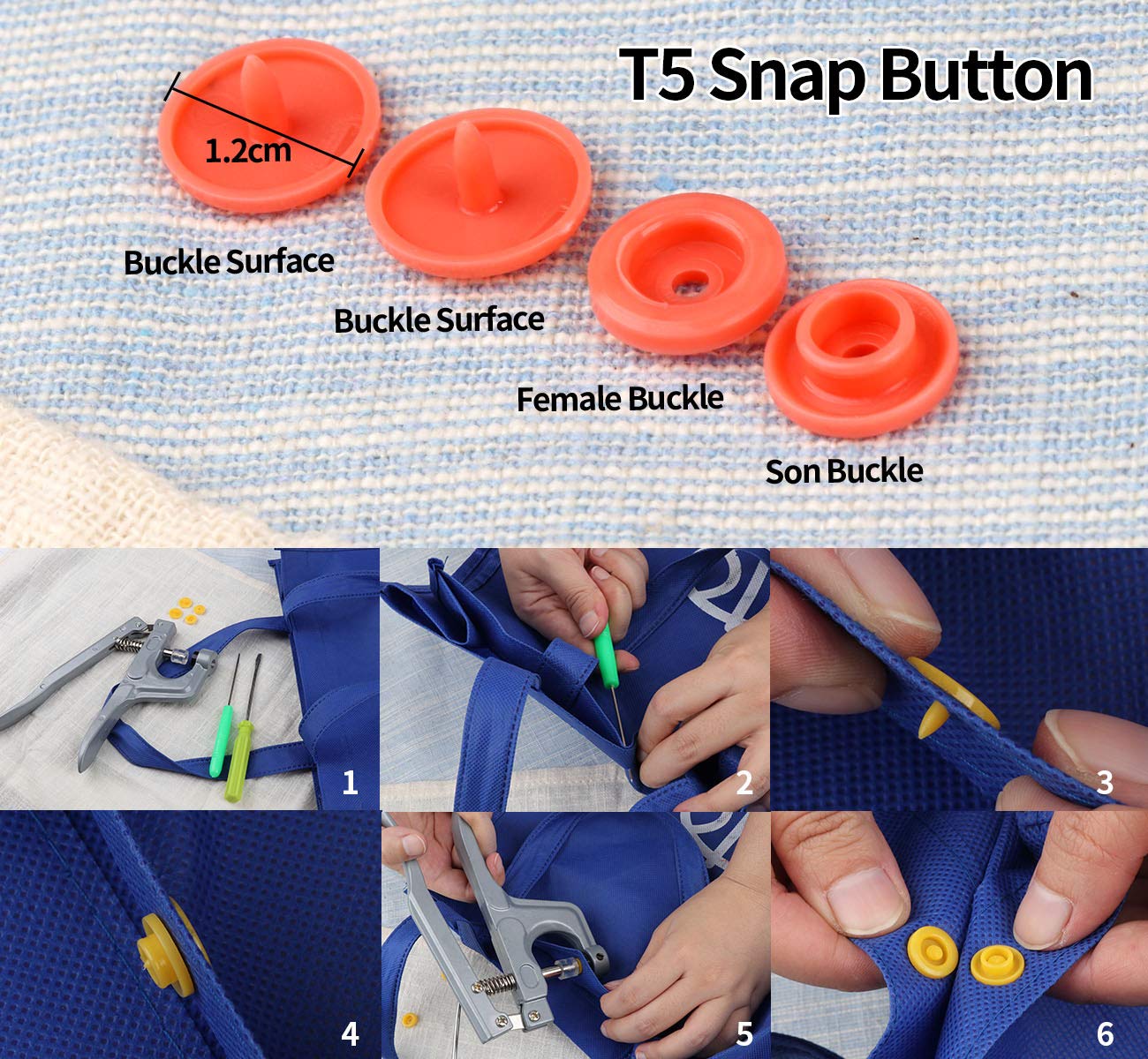 Lemonfilter Snap Button with Snap Pliers Kit, 400 Sets Snap Fastener T5 Plastic No-Sew Buttons, Starter Fasteners Poppers Press DIY Studs Kits for Sewing Clothing & Diapers Rain Coat Crafting