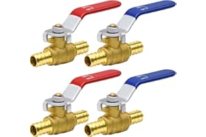 FGBNM 4/10/20pcs PEX Ball Valves, 1/2" Valves/ 3/4" Valves, PEX Brass Full Port Shut-off Ball Valve, Quarter Turn HOT (RED) COLD (BLUE) of Water Stop Shut off (1/2", 4pcs)