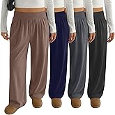 Locoowai 4 Pack Women's Plus Size Yoga Pants Wide Leg High Waist Sweatpants Casual Baggy Joggers with Pockets Winter