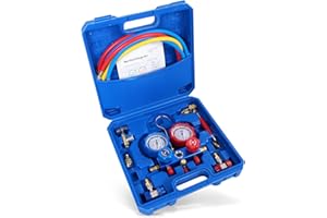 SINOCMP R410A R134A HVAC Manifold Gauge, 410A 134A Air Conditioner A/C Refrigerant Recharge Set, R22 R12 Diagnostic Gauges with Hoses Tool Kit
