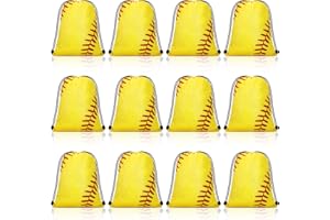 Shappy 12 Pieces Softball Drawstring Bags Bulk Small Sport Goodie Bags Snack Treat Backpack for Ball Birthday Party Favor Team Gifts(7 x 10 Inch)