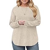 ROSRISS Plus-Size Sweaters for Women Casual Oversized Long Sleeve Crewneck Tops Trendy Dressy Basic Ribbed Knit Shirts XL-5XL