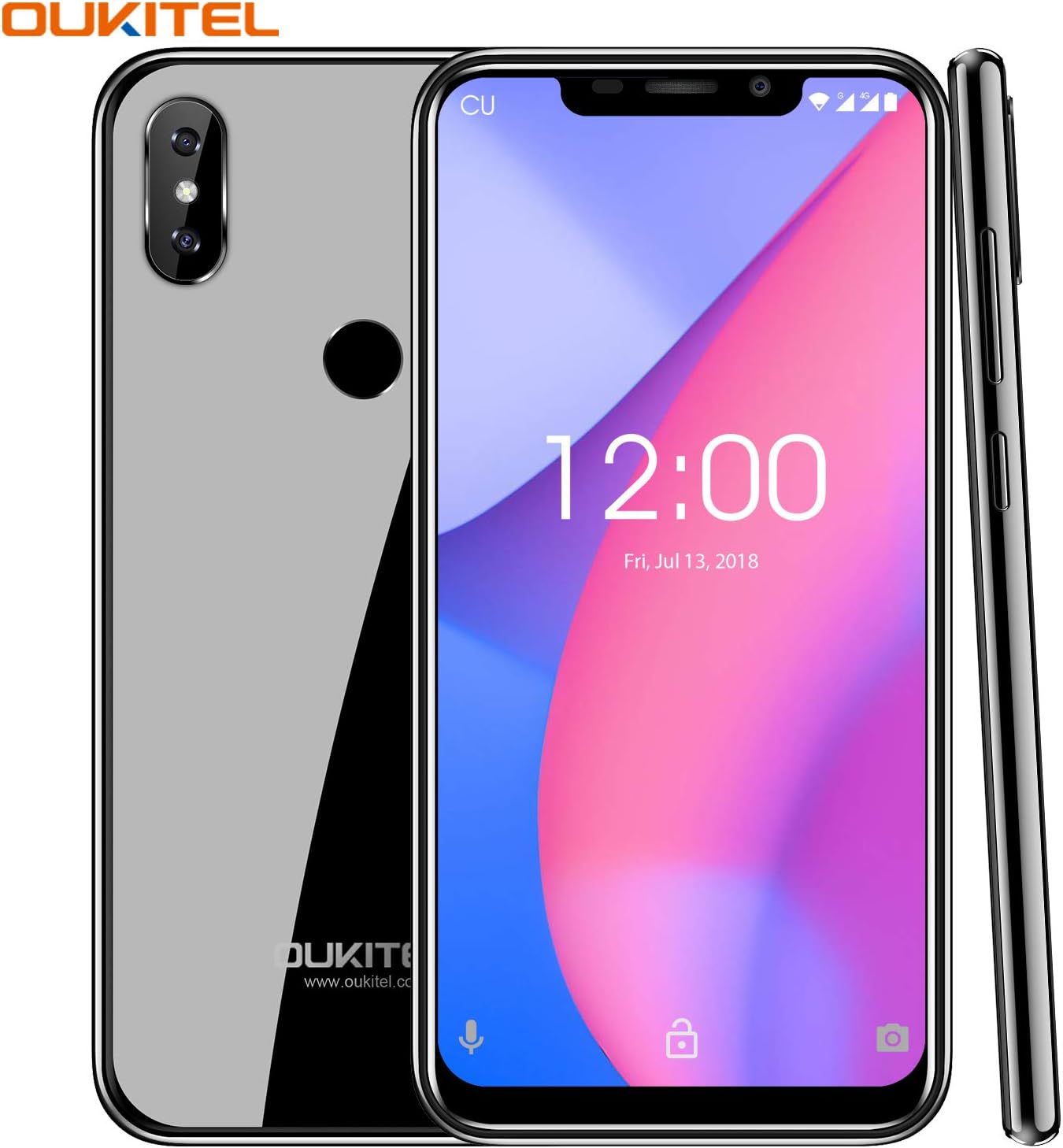 Mobile Phone Unlocked,OUKITEL C13 PRO Dual 4G Volte Smartphone,6.18'' 19:9 Display,Android 9.0,Double 2.5D Curved Glass,0.83cm Ultra Slim,2GB RAM+16GB ROM,8MP+5MP Cameras,3000mAh,Face ID (Black)