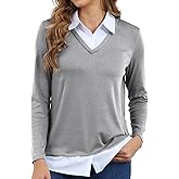 Vldnery Womens Fall Winter Sweater 2025 Trendy Clothes Oversized V Neck Long Sleeve Shirts 2 in 1 Outfit Casual Pullover Tops